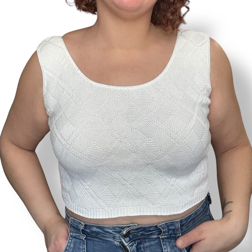 Vintage 80s white sweater sleeveless tank top size Large big city